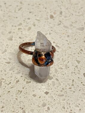 Retro Style Natural Crystals Cluster Big Statement Adjustable‎ Ring